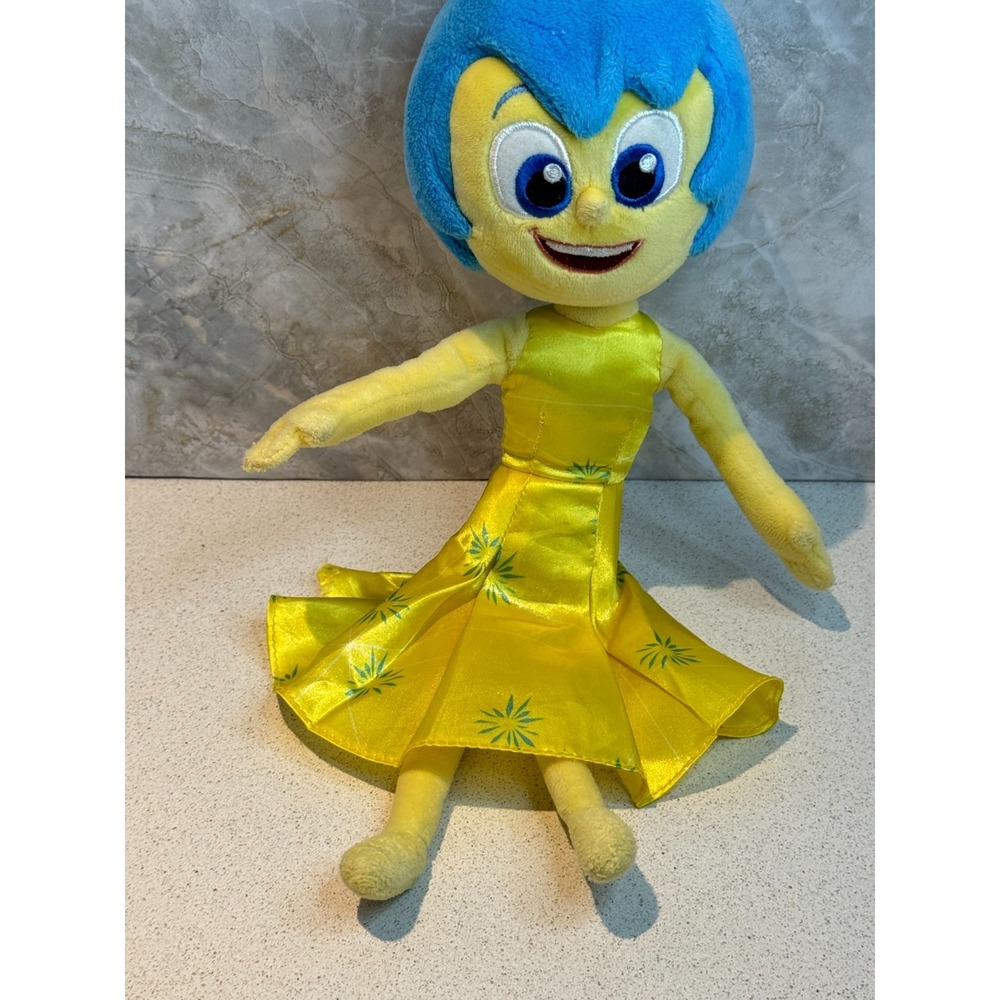 Disney Pixar Inside Out Joy Plush Doll Yellow‎ Dress Blue Hair Soft Stuffed Toy